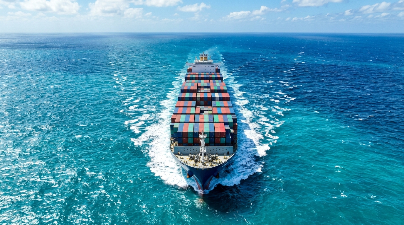 Meridian Container Ship Sailing in Turquoise Ocean